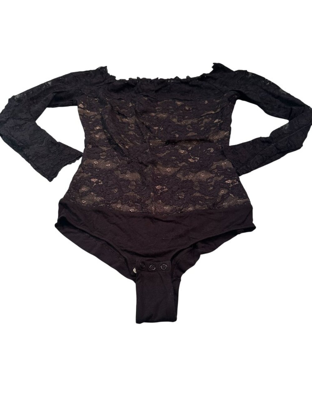 Intimissimi Floral Lace Overlay Bodysuit Womens Long Sleeve Off Shoulder Lined